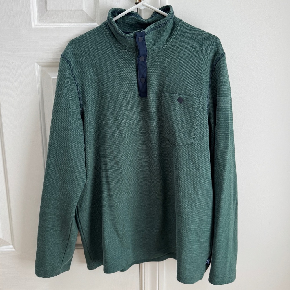L.L. Bean Forest Green Snap Henley with Navy Placket